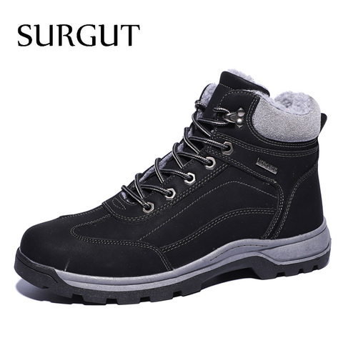 SURGUT Autumn Men Boots Leather Casual Ankle Boots Men Winter Working Shoes Men Military Fur Warm Snow Boots For Men Botas ► Photo 1/6