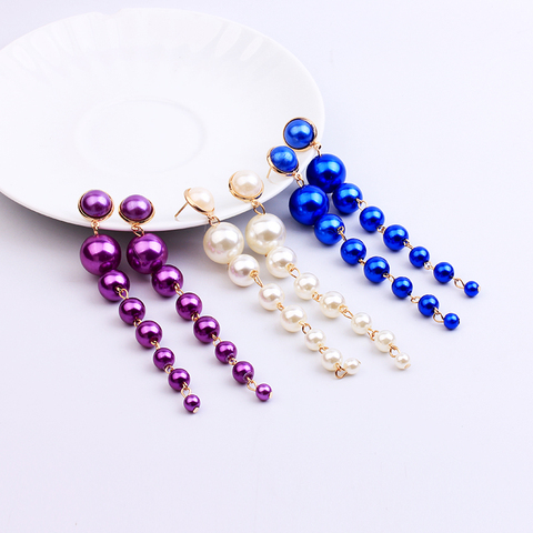 Trendy Long Pearl Earrings Fashion Jewelry Statement Boho Colorful Red Purple Royal Blue Party Wedding Gold Earrings For Women ► Photo 1/6