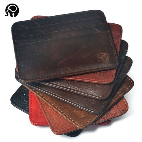 New Thin Genuine Leather Mini Wallet Slim Bank Credit Card Holder Men's Business Small ID Case For Man Purse 6 Slots Cardholder ► Photo 1/6