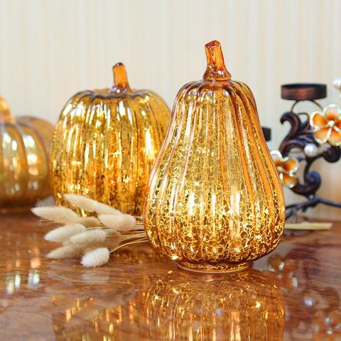 Halloween LED Pumpkin Light Glass Party Light Festival Decorative Night Lights for Party Halloween Decoration Gold ► Photo 1/6