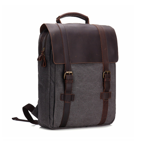 MAHEU Canvas Backpack With Crazy Horse Leather Cover Shcool Backpack Boys girls Canvas backpacks grey travel bagpack daypack ► Photo 1/6