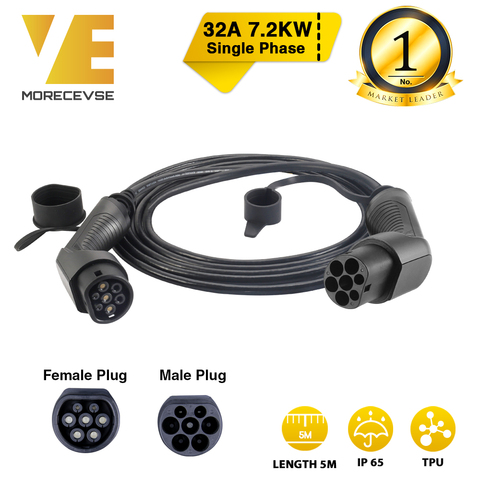 Morec EV Charging Cable 32A 7.2KW for Electric Car Charger Station Type 2  Female to Male Plug, IEC 62196-2 5M - Price history & Review, AliExpress  Seller - MORECEVSE Official Store