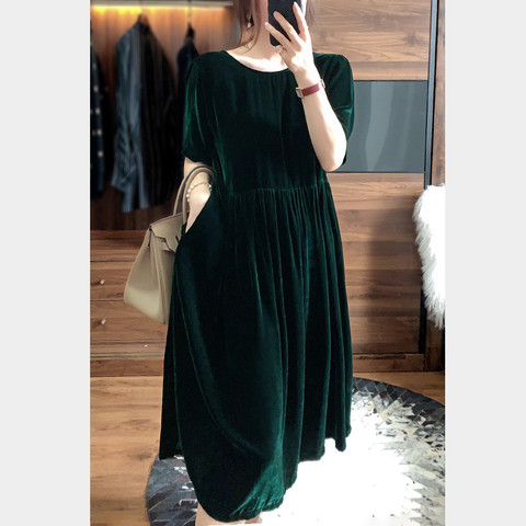 2022 Autunm women lace up loose casual velvet dress,elegant vintage Summer long party dress plus size velour dress 5XL 6XL 7XL ► Photo 1/2