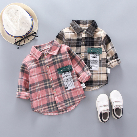 DIIMUU Spring Autum Kids Boys Cotton Shirts Infant Baby Boy Plaid Letter Print Tops Clothing Children Casual Clothing ► Photo 1/6