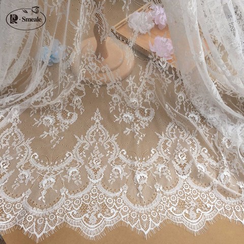 3M / Lot French Eyelash Lace Fabric 150cm White Black Diy Exquisite Lace Embroidery Clothes Wedding Dress Accessories RS702 ► Photo 1/6