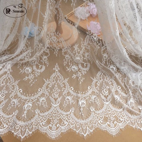 3M / Lot French Eyelash Lace Fabric 150cm White Black Diy Exquisite Lace  Embroidery Clothes Wedding Dress Accessories RS702 - Price history & Review