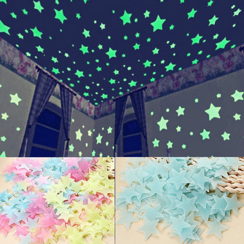 3D Star and Moon Energy Storage Fluorescent Glow In the dark Luminous on Wall Stickers for Kids Room living room Decal ► Photo 1/6