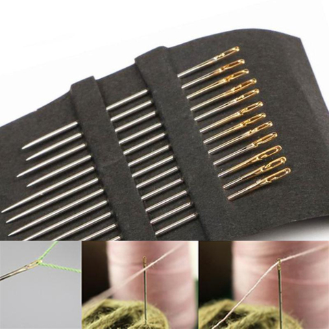 12pcs Stainless Steel Self Threading Needles Hand Sewing Needles Home Household Tools 5BB5841 ► Photo 1/5