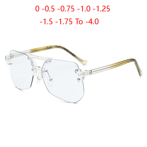 Rimless Prescription Eyeglasses Women Big Lens Anti-blue light Myopia Optical Spectacle Diopter 0 -0.5 -1.0 -1.5 To -4.0 ► Photo 1/6