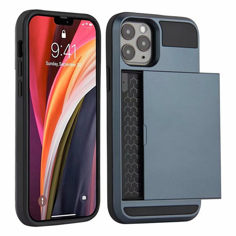Slide Armor Wallet Card Slots Phone Case For iphone 12 mini 11 Pro X XS Max 7 8 6 6s 5s Plus SE 2022 TPU Shockproof Cover Shell ► Photo 1/6