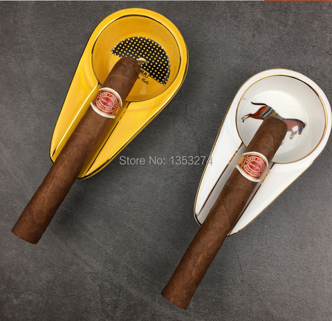 Luxury COHIBA Ceramic Cigar Gadgets Cigar Ashtray Single Cigar Holder Round Ash Slot Cigarette Ashtray with gift box! 4 Colors! ► Photo 1/6