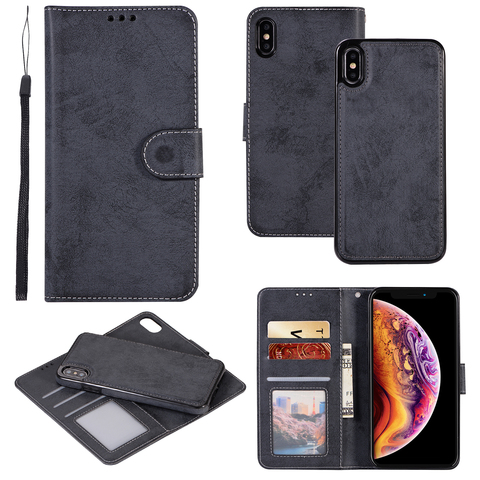 XR Shell For iPhone 12 11 Pro XS Max X SE 6 8 7 Plus Case Retro Leather Wallet 2 in 1 Magnetic Detachable Flip Cases Cover Coque ► Photo 1/6