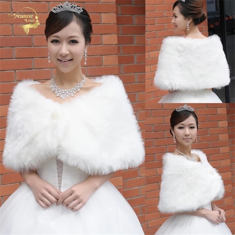 2022 Hot Sale Fashion Elegant Warm Faux Fur Ivory Bolero Wedding Wrap Shawl Bridal Jacket Coat Accessories Pearl OJ00188 ► Photo 1/6