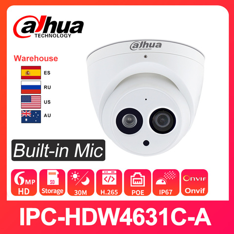 Dahua IP Camera Security 6MP HD IPC-HDW4631C-A Network Cam Camara Surveillance Night Vision IR30M H.265 PoE Built-in Mic Cameras ► Photo 1/6