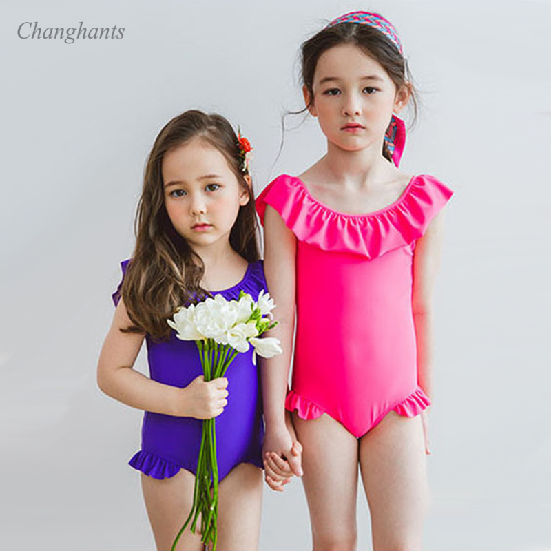 New Model 2-14 Y Girls One Piece Swimsuit Children Swimwear Pink Purple ...