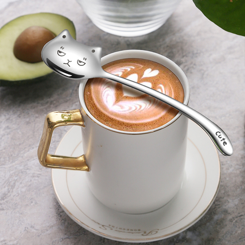 1PCS Creative Tea-Spoon For Coffee Long tail cat Coffee spoon Long Handle Spoon Birthday Gift 304 Stainless Steel Tableware ► Photo 1/6