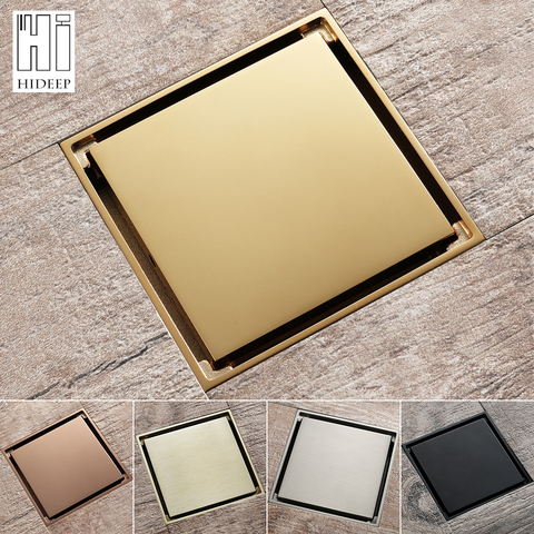 HIDEEP 10x10cm Anti Odor Floor Drain Champagne Gold Brass Toilet Bathroom Tile Insert Shower Drains Hair Strainer ► Photo 1/6