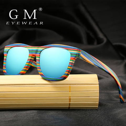 GM Handmade Wooden Colorful frame Sunglasses Polarized Gafas Eyewear Eyeglasses Reflective lens Men Women Bamboo sunglasses ► Photo 1/6