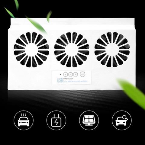 Upgrade USB Charging Solar Powered Fan Car Cooler Front/Rear Window Radiator Exhaust Fan Auto Air Vent Fan Ventilation Radiator ► Photo 1/6