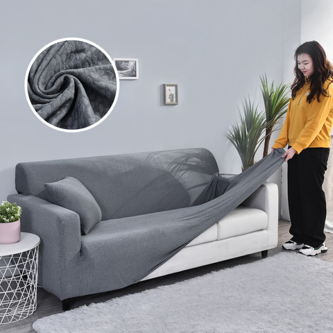 Sofa Cover for Living Room Solid Color Elastic Spandex Modern Polyester Corner Sofa Couch Slipcover Chair Protector 1/2/3/4 Seat ► Photo 1/6