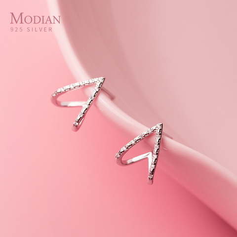 Modian Fashion 925 Sterling Silver V-Shape Cute Tiny Stud Earring for Women Luminous Clear CZ Ear Pin Fine Jewelry Accessories ► Photo 1/5