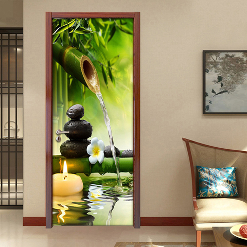 Living Room Bedroom Door Sticker Wall Painting PVC Self-adhesive Mural 3D Green Bamboo Landscape Photo Wallpaper Wall Stickers ► Photo 1/6
