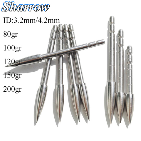 Archery Target Arrowhead ID3.2/4.2mm Point Arrow Field Tips 80/100/120/150/200Grain Stainless Steel for Carbon Arrow Shaft ► Photo 1/6