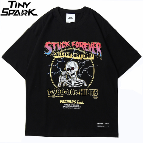 Hip Hop T Shirt Men 2022 Streetwear Print Lightning Skull Tshirt Harajuku Summer Tops Tees Short Sleeve Cotton Black T-Shirt ► Photo 1/6