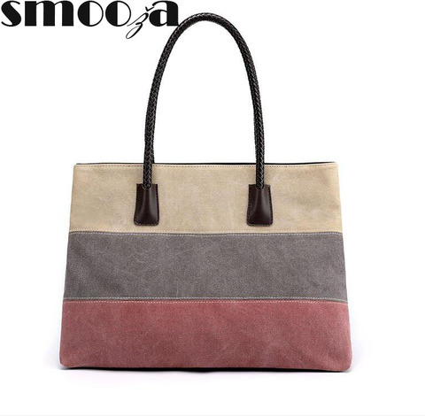 SMOOZA Women Handbag 2022 New Fashion Bag Ladies Shoulder Bag  Cuasual High Quality Shopping Bag Stitching Color Canvas Bag ► Photo 1/6