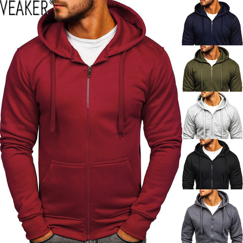 2022 New Men's Casual Zipper Hoodies Sweatshirts Male black Green Solid Color Hooded Outerwear Tops S-2XL ► Photo 1/6