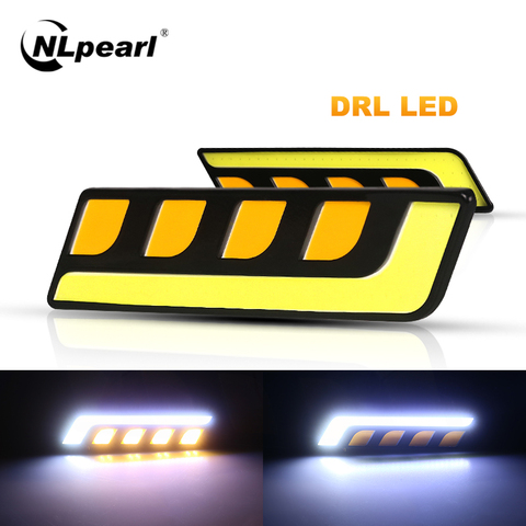 Nlpearl 2x Car Light Assembly Car Led Fog Light Daytime Running Lights Dual Color White Yellow Auto DRL COB Auto Day Light 12V ► Photo 1/6