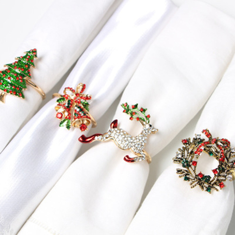 1PC Christmas Napkin Ring Holders Xmas table Decoration for home Metal reindeer horn tissue ring Wedding Banquet Hotel Table Sup ► Photo 1/6