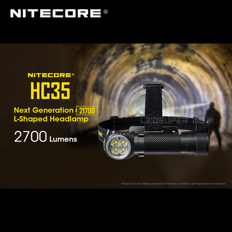 Next Generation Nitecore HC35 4 x CREE XP-G3 S3 LEDs 21700 L-shaped 2700 Lumens Headlamp with 4000mAh Battery ► Photo 1/6