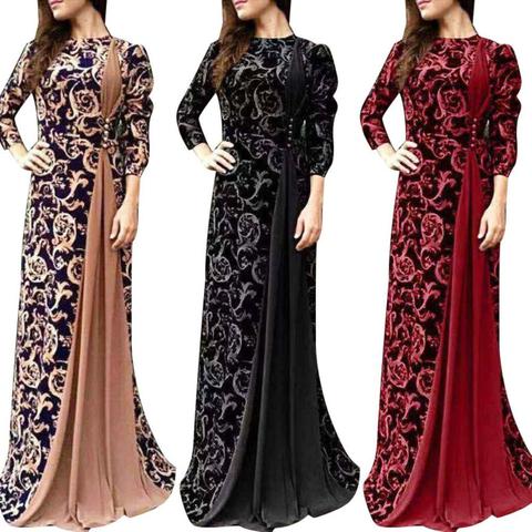 Vintage Female Autumn Dress Plus Size Evening Party Medieval Women Flower Dresses Floral Printing 3/4 Sleeve Maxi Dress Gown ► Photo 1/6