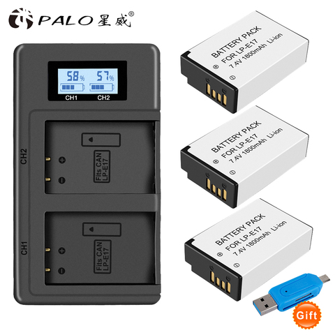 PALO 2Pc LPE17 LP E17 LP-E17 Battery+LCD USB Dual Charger for Canon EOS 200D M3 M6 750D 760D T6i T6s 800D 8000D Kiss X8i Cameras ► Photo 1/6