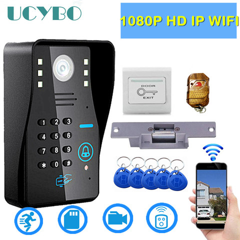 IP wifi video doorbell camera intercom system 1080p HD wireless IR sd RFID Electric lock home security video door phone kit ► Photo 1/6