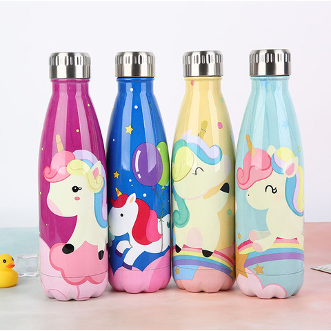 LOGO Custom Cartoon Unicorn Cute Water Bottle Thermos Bottle Stainless Steel Keep Cold Cola Sport Drinking Bottle for Travel ► Photo 1/6