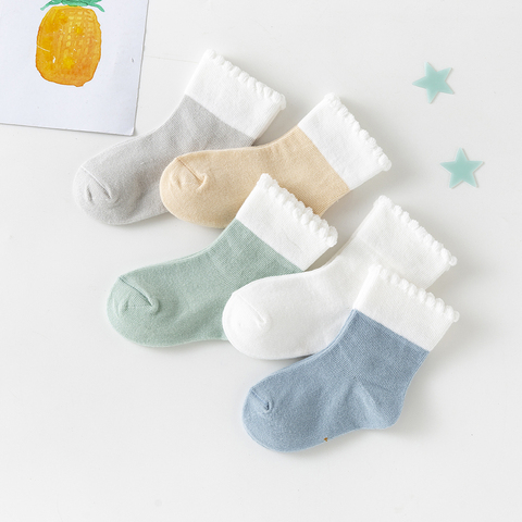 5Pairs/lot 0-2Y Baby Socks Summer Cotton Solid Colorful Kids Socks Girls Cute Newborn Boys Toddler Socks Baby ► Photo 1/6