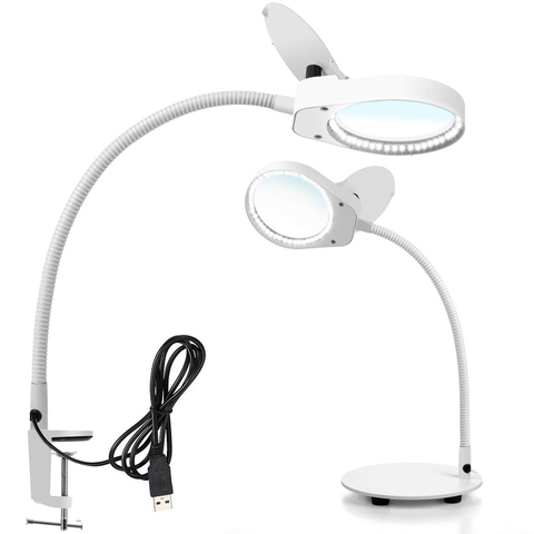 2 IN 1  3x10x 8x15x Lighted Magnifier with Stand & Clamp Bright LED Magnifying Desk Lamp for Reading, Close Work, Soldering ► Photo 1/6