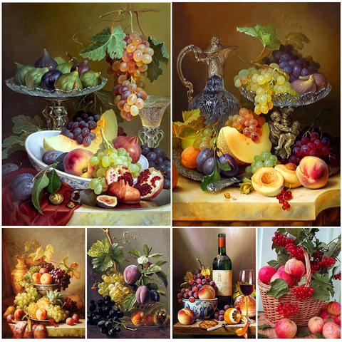 Diy 5D Diamond Painting Full Square Fruit Diamond Embroidery kitchen Table Grape Peach Mosaic Picture of Rhinestones Decor Gift ► Photo 1/6