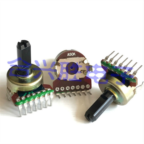 161 Rotary Potentiometer Dual A50K / A503 Dual Channel Amplifier Volume Potentiometer 7 Bent Foot Half Shaft Length 15MM ► Photo 1/3