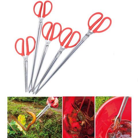 Multi-function Stainless Steel Tongs red handle Anti-slip Tooth clamp of Outdoor Sea Crab ricefield eel Fishing Catch Tool ► Photo 1/6
