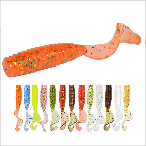 12pcs/lot Curl Worm Soft Bait 45mm 1.2g Jig Wobbler Artificial shrimp odor With salt Rubber Bass Fishing Lure Long Tail Swimbait ► Photo 1/6