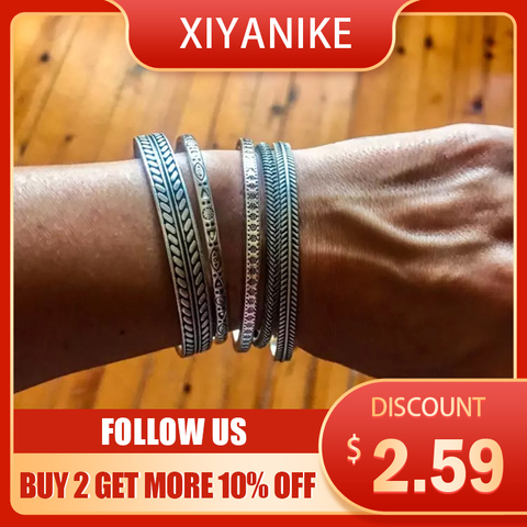 XIYANIKE 925 Sterling Silver Vintage Thai Silver Feather Leaf Bamboo Weave Bangle Bracelet Open Cuff Bangle For Women Men Gifts ► Photo 1/6