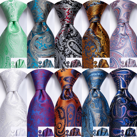 Hi-Tie Men's Tie Set Gold Paisley 100% Silk 8.5cm Wedding Ties For Men New Fashion Design Hanky Cufflinks Set Quality Necktie ► Photo 1/6