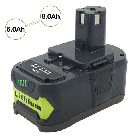 8.0/6.0Ah 18V Li-ion Rechargeable Battery for Ryobi ONE+ P108 P107 P122 P104 P105 P102 P103 P109 RB18L25 RB18L40 Cordless drills ► Photo 1/6