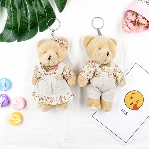 Cute Girls Country style Linen Teddy Bear Keychain Women Couple Rabbit Keychain Bag Car Trinket Female Wedding Party Toy Gift ► Photo 1/6