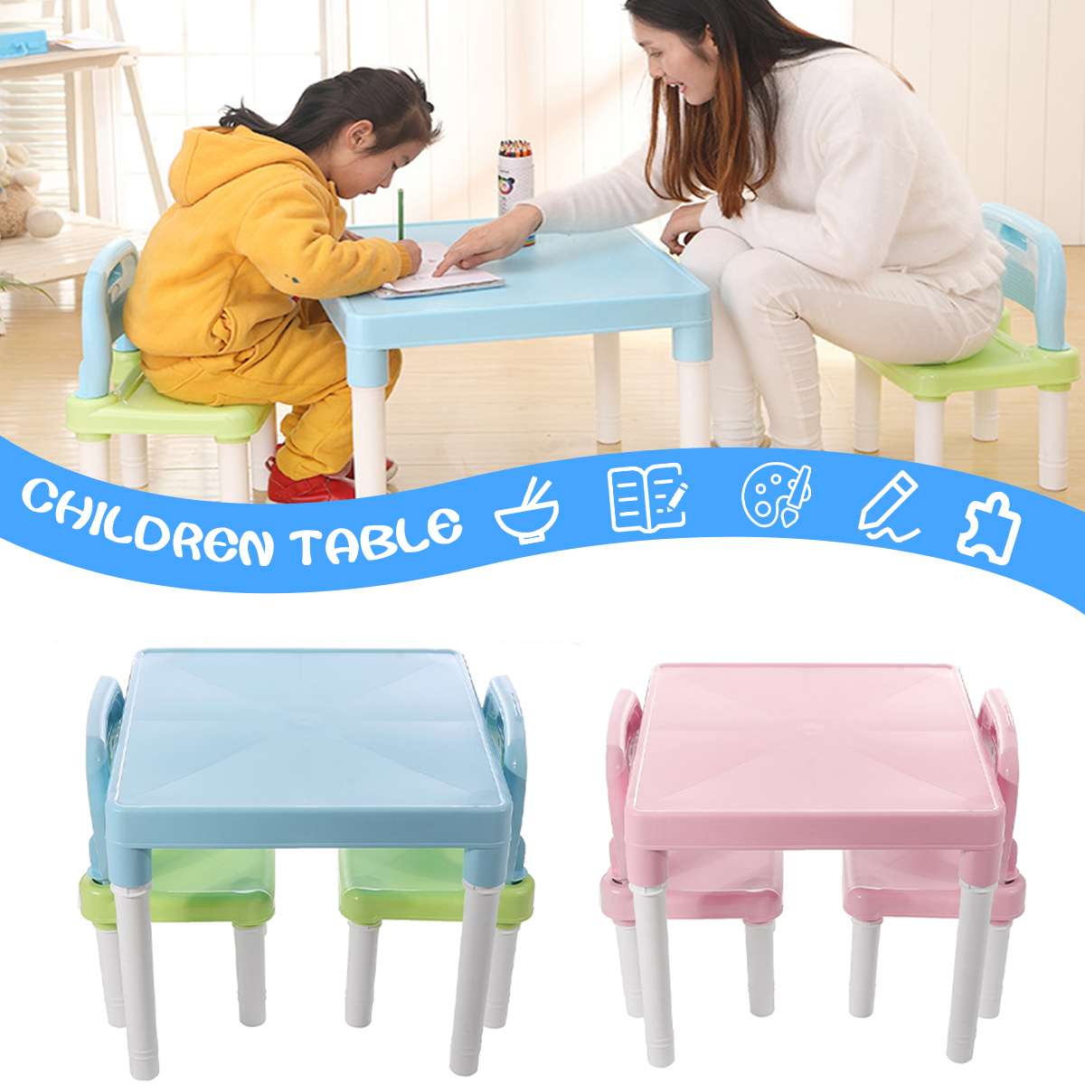 blue kids folding table and chairs