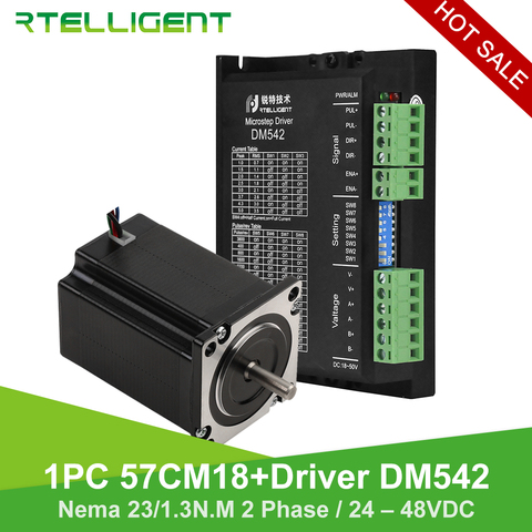 Rtelligent Nema 23 Stepper Motor 57CM18 and Nema 23 Stepper Motor Driver DM542 Driver Motor1.3N.M 24-48V DC Stepper kit ► Photo 1/1