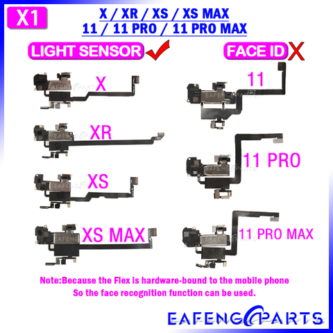 Parts for iPhone X XR XS MAX 11 Pro Max Ear Piece Speaker Flex Cable Ribbon with Ambient Proximity Light Sensor No Face Id ► Photo 1/3